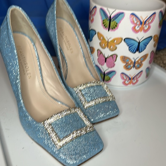 Beautiisoles DAISY SKY BLUE METALLIC 7 Crystal buckle rhinestones Italy. NWOT - Picture 9 of 12